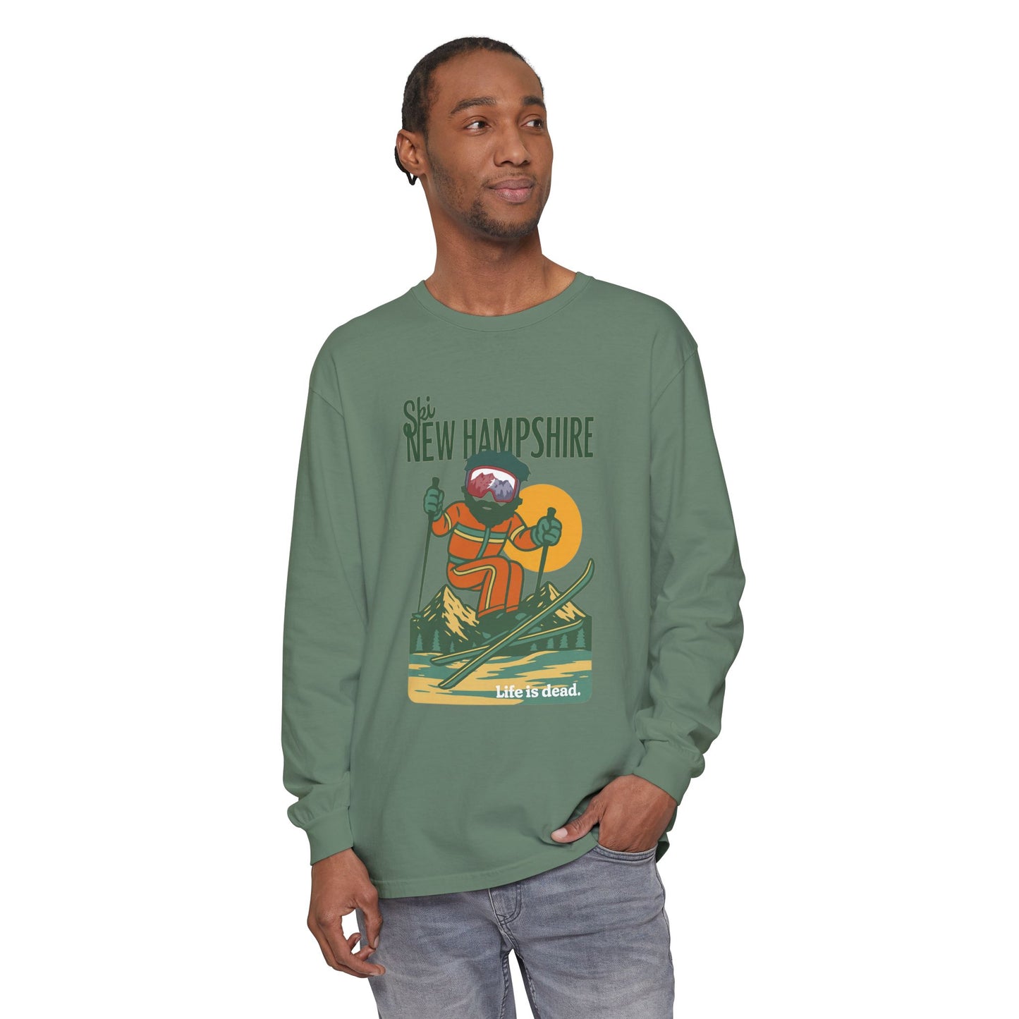 Ski New Hampshire - Life is dead. Mountain Collection Garment-Dyed Long Sleeve T-Shirt