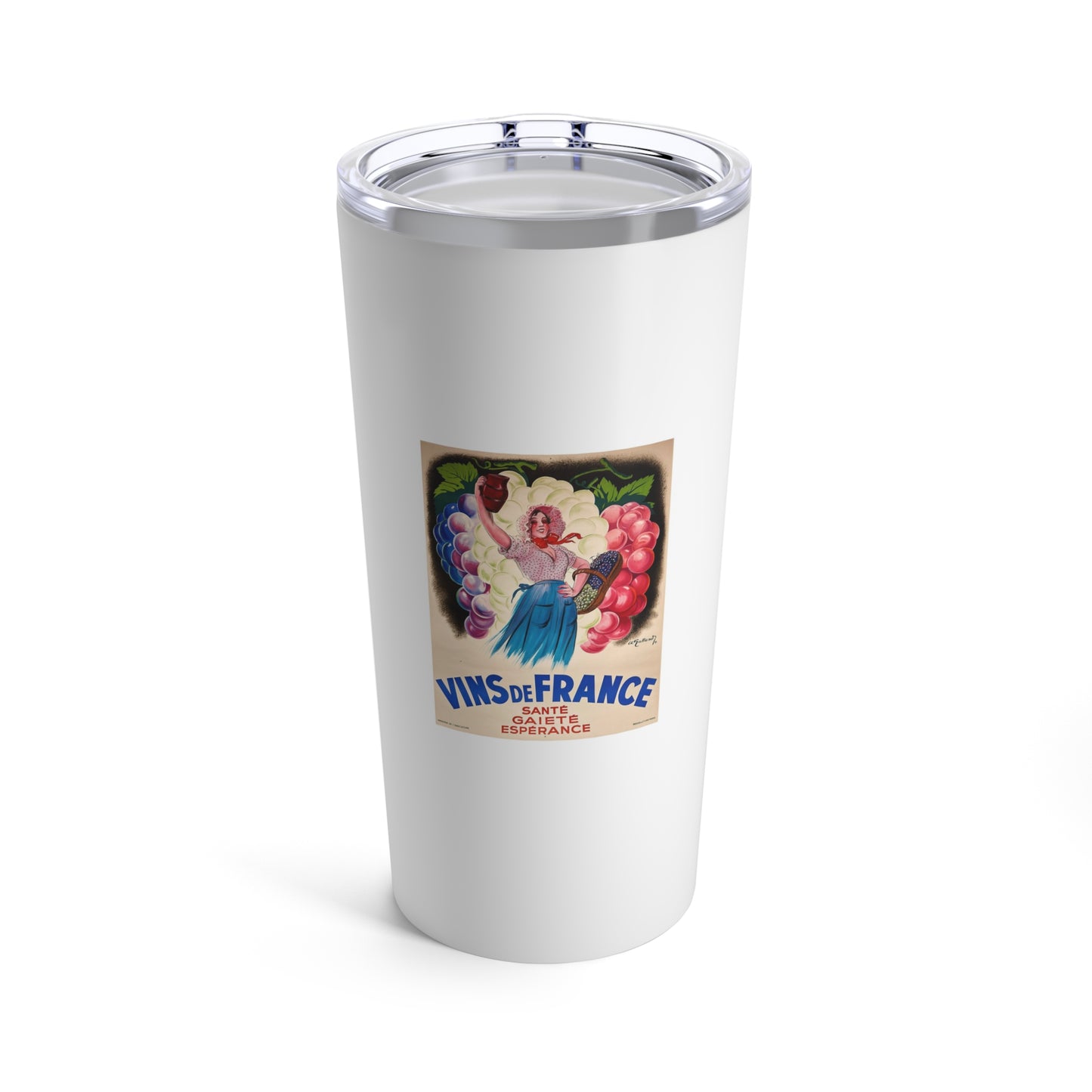 20oz Wine Tumbler - Vins de France Vintage Wine Art + Vacuum-Insulated + Retro
