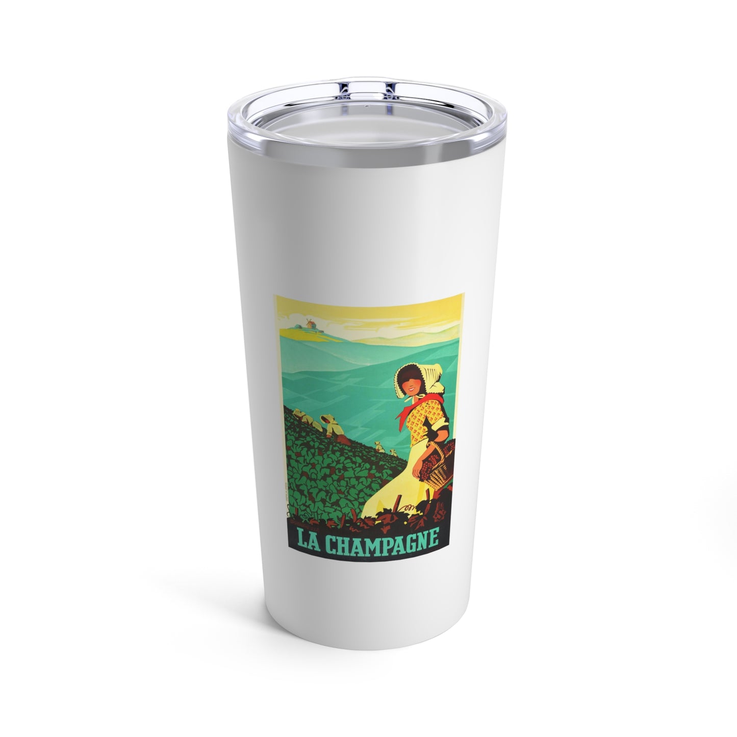 20oz Wine Tumbler - La Champagne Vintage Wine Art + Vacuum-Insulated +