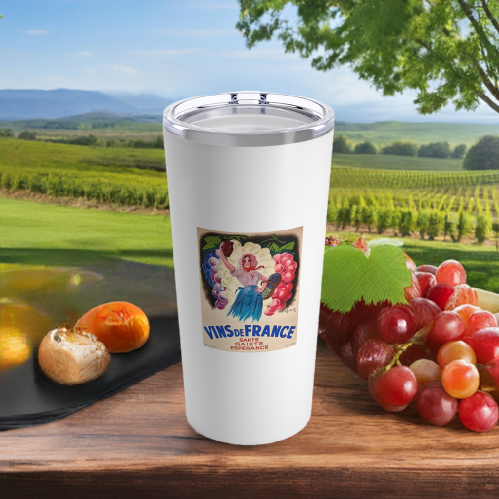 20oz Wine Tumbler - Vins de France Vintage Wine Art + Vacuum-Insulated + Retro