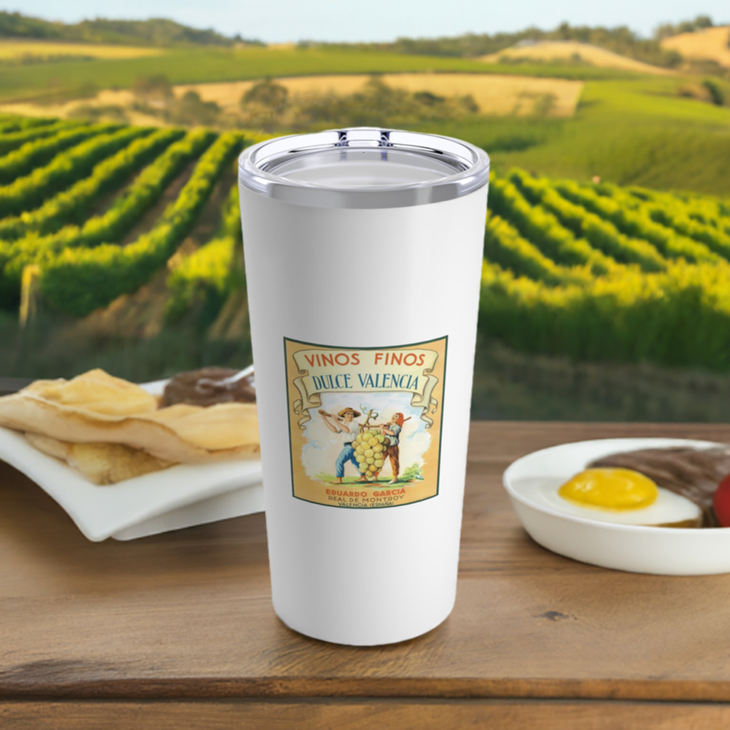 20oz Wine Tumbler - Vinos Fino Dulces Valencia Vintage Wine Art + Vacuum-Insulated + Retro