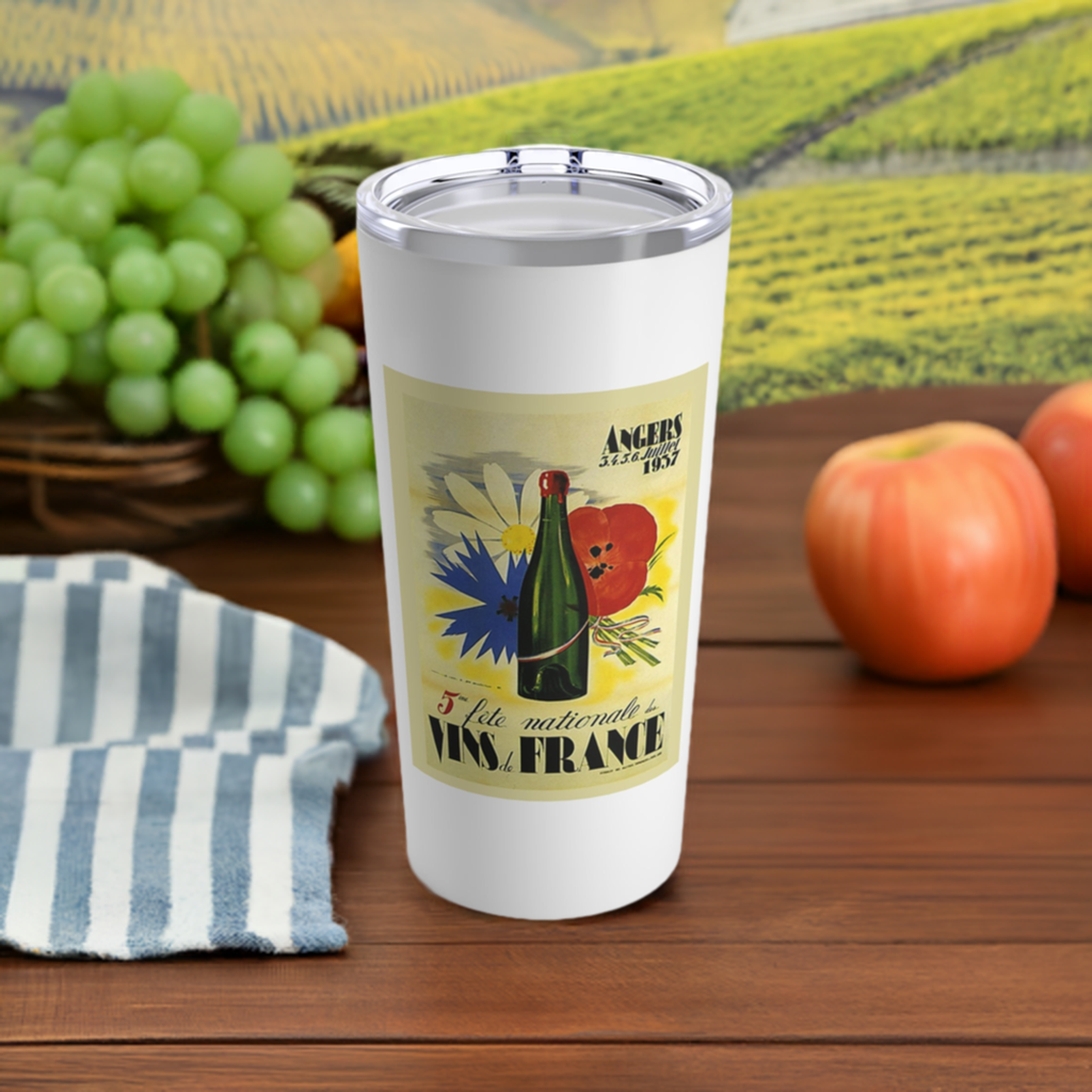 20 oz. Wine Tumbler - Angers Vins de France Vintage Wine Art + Vacuum-Insulated +