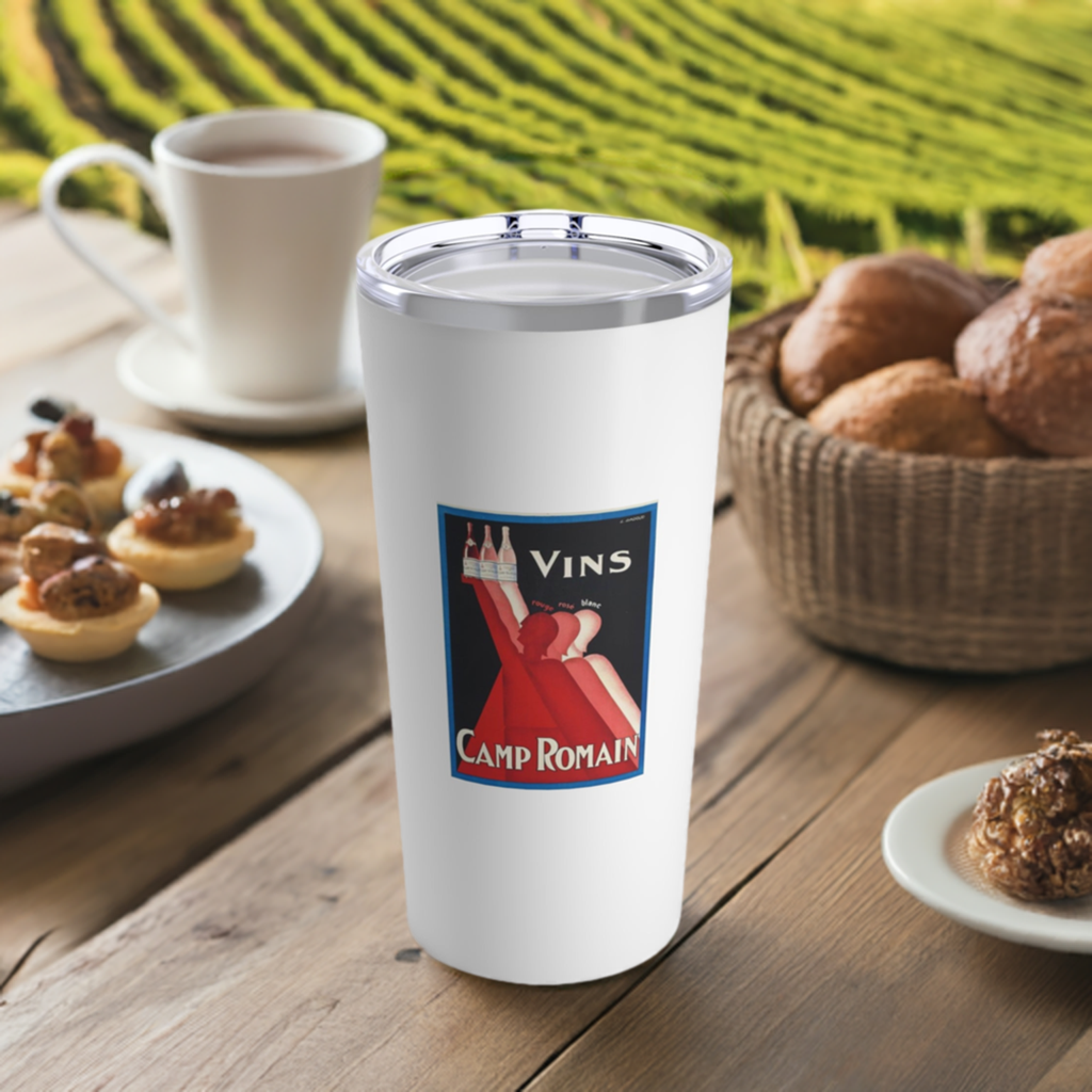 20oz Wine Tumbler - Vins Camp Romain Vintage Wine Art + Vacuum-Insulated + Retro