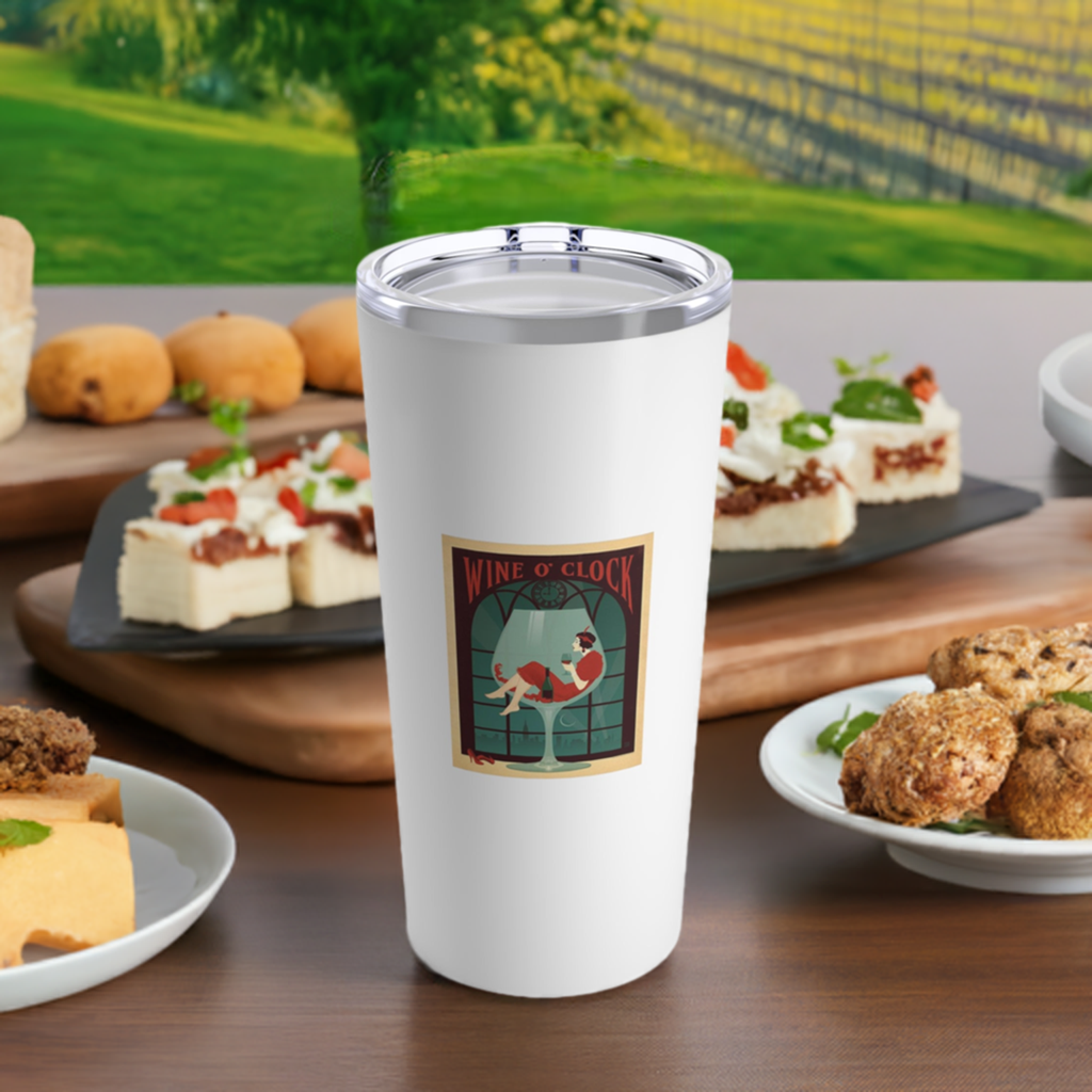 20oz Wine Tumbler - Wine O'Clock Vintage Wine Art + Vacuum-Insulated + Retro