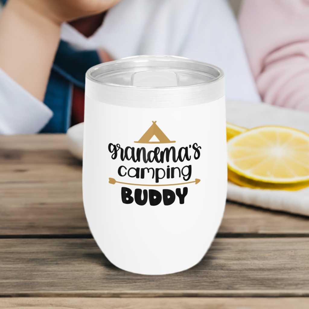 12oz Wine Tumbler - Grandma's Camping Buddy - Vacuum-Insulated Hot/Cold - Camping/RV Life