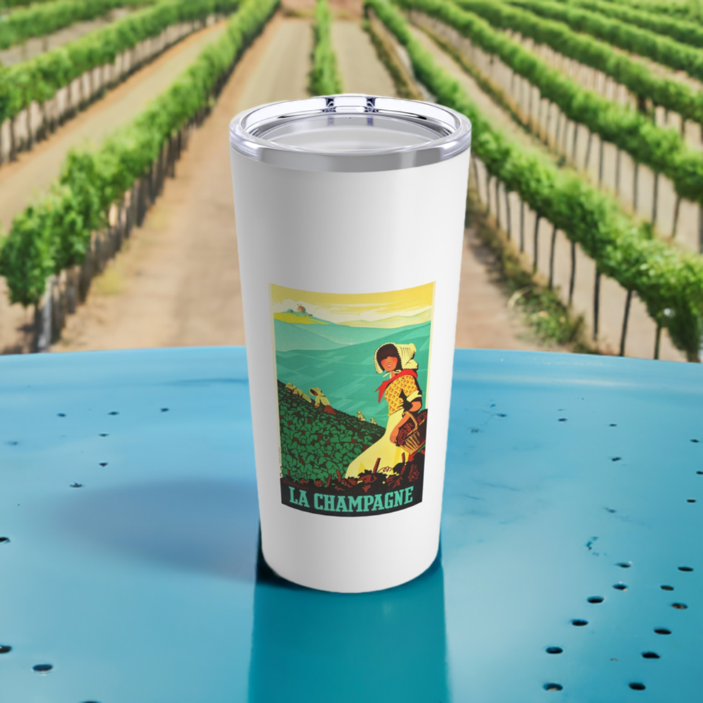 20oz Wine Tumbler - La Champagne Vintage Wine Art + Vacuum-Insulated +