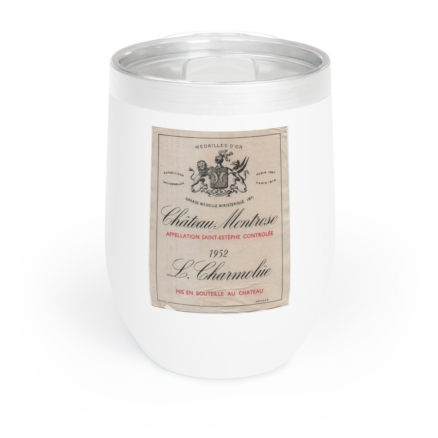 Wine Tumbler - Antique Chateau Montrose Label - Vintage 1952