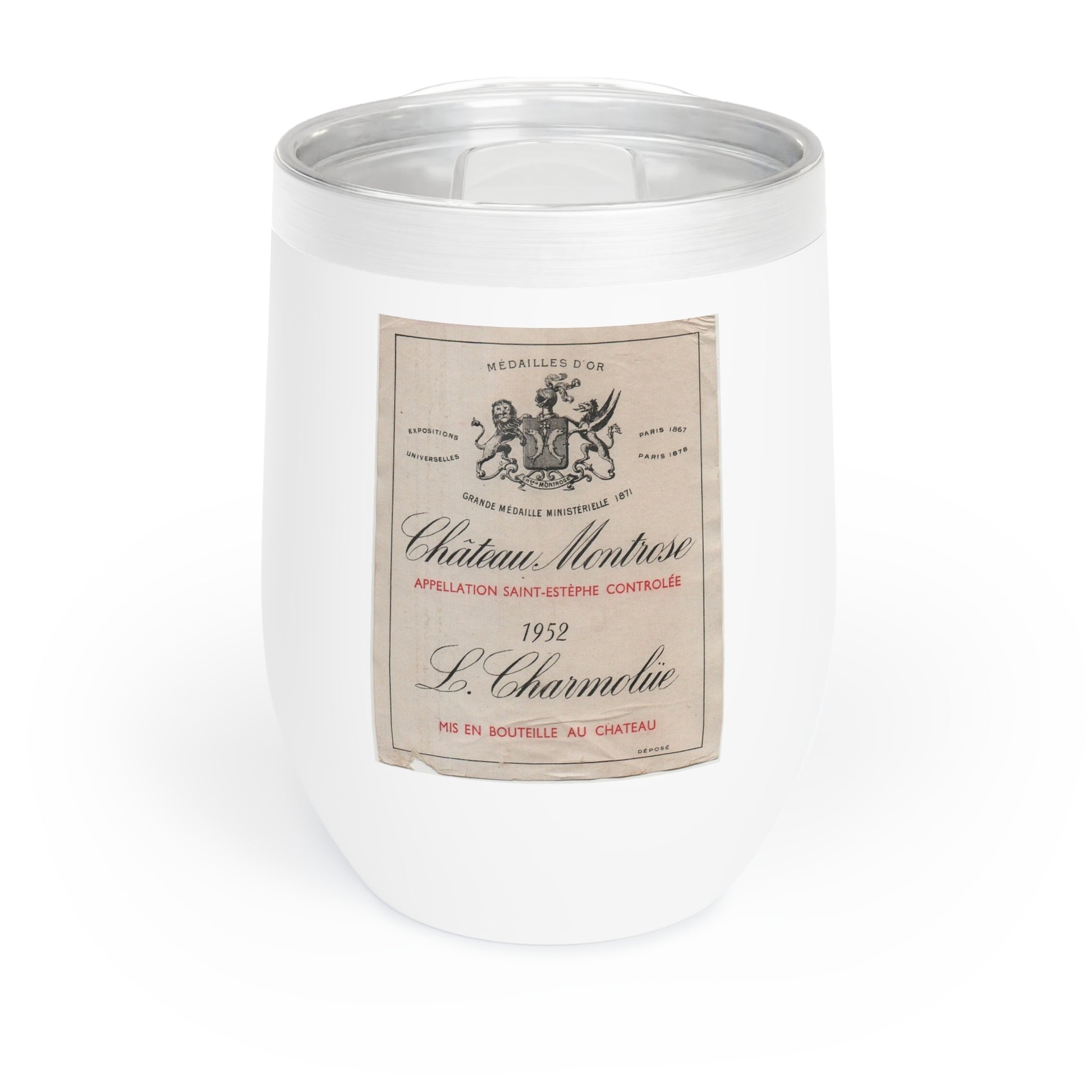 Wine Tumbler - Antique Chateau Montrose Label - Vintage 1952