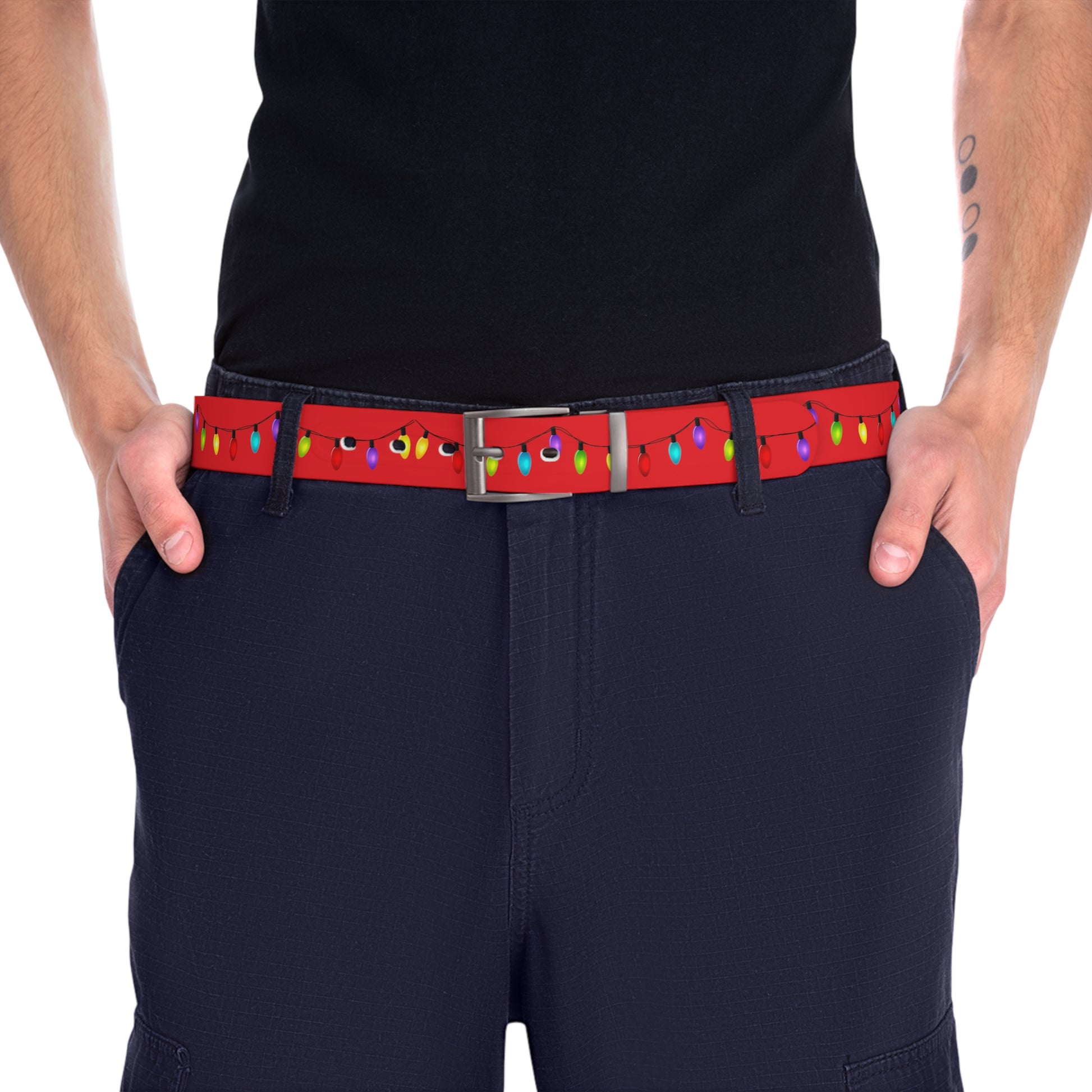 Ugly Christmas Belt - Holiday Lights - Red - Men'