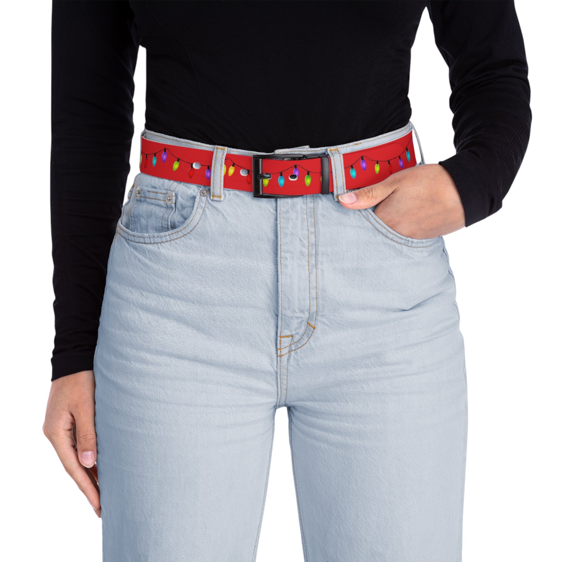 Ugly Christmas Belt - Holiday Lights - Red - Men'