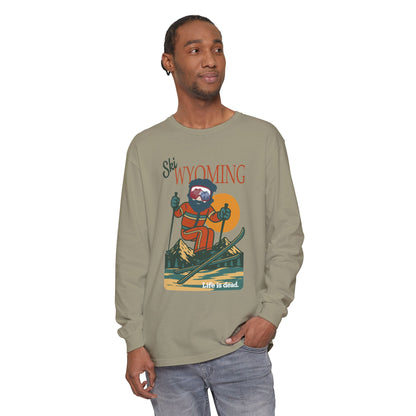 Ski Wyoming - Life is dead. Mountain Collection Garment-Dyed Long Sleeve T-Shirt