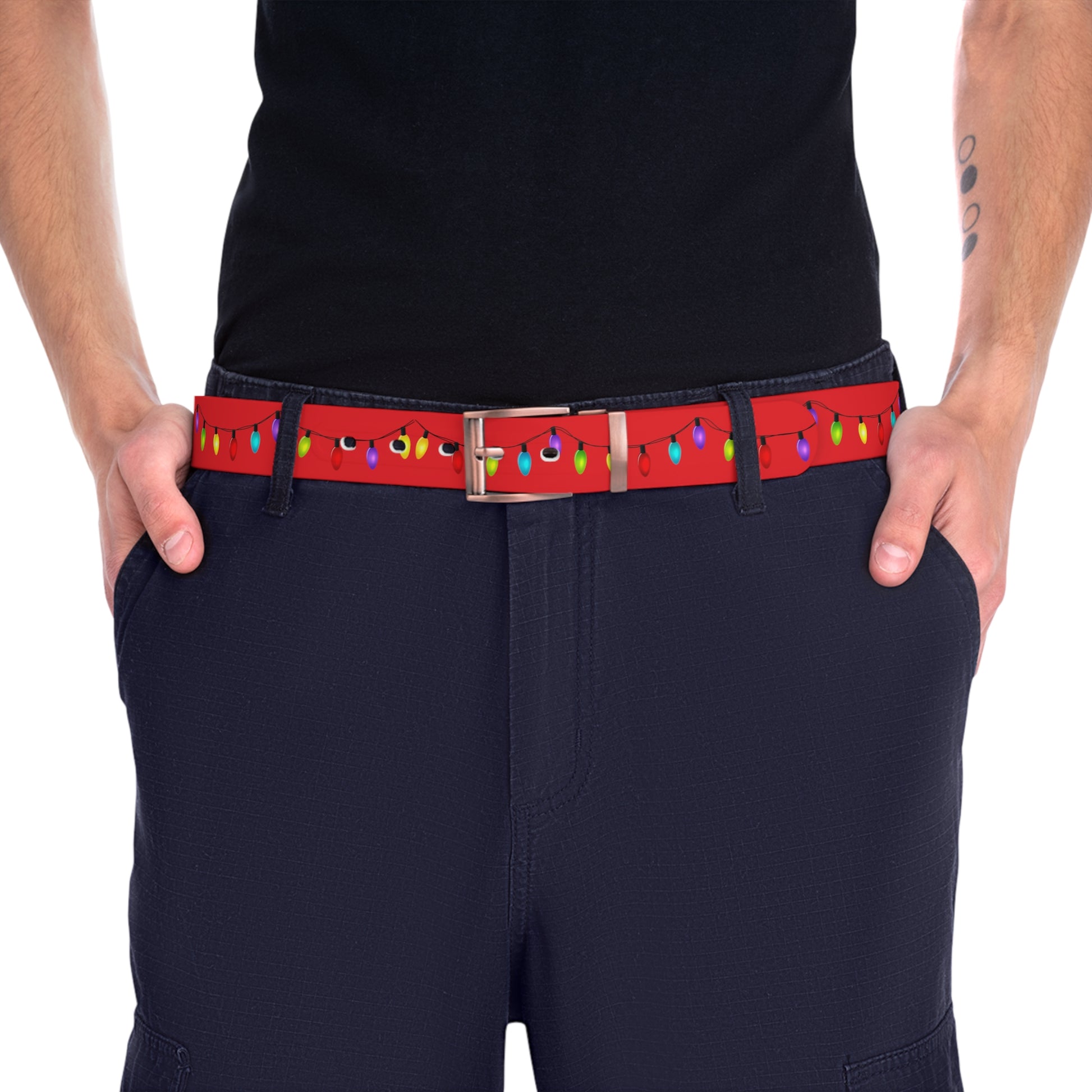 Ugly Christmas Belt - Holiday Lights - Red - Men'