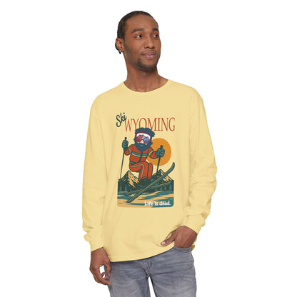 Ski Wyoming - Life is dead. Mountain Collection Garment-Dyed Long Sleeve T-Shirt