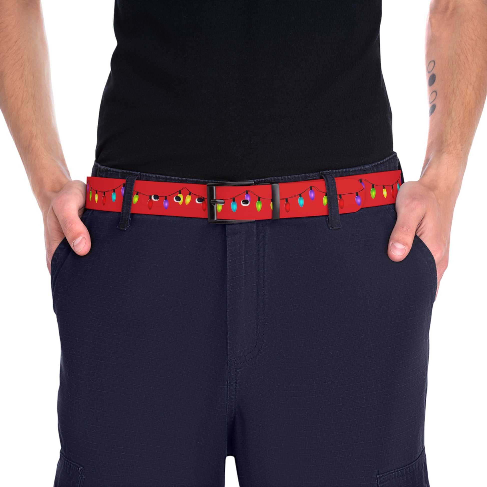 Ugly Christmas Belt - Holiday Lights - Red - Men'