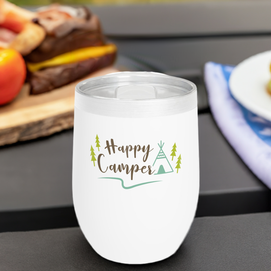 12oz Wine Tumbler - Happy Camper - Vacuum-Insulated Hot/Cold - Camping/RV Life