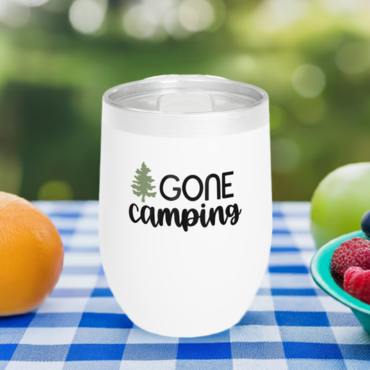 12oz Wine Tumbler - Gone Camping - Vacuum-Insulated Hot/Cold - Camping/RV Life