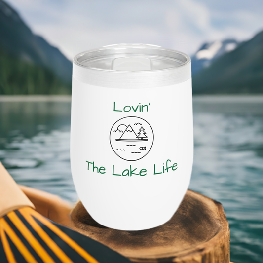 12oz Wine Tumbler - Scenes From The Lake Life - Vacuum-Insulated Hot/Cold