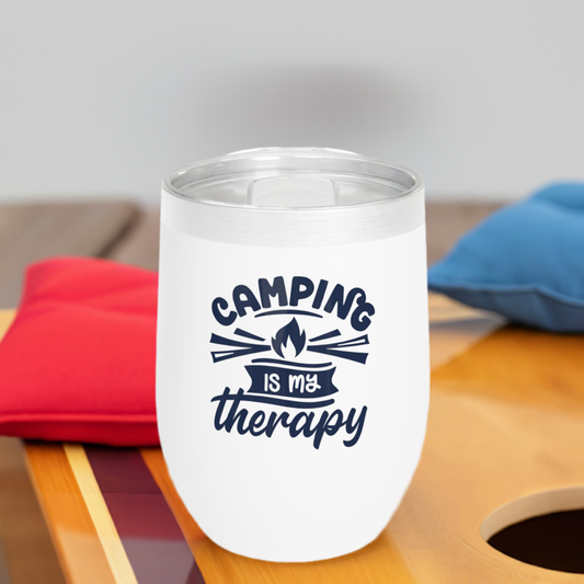 12oz Wine Tumbler - Camping is My Therapy - Vacuum-Insulated Hot/Cold - Camping/RV Life