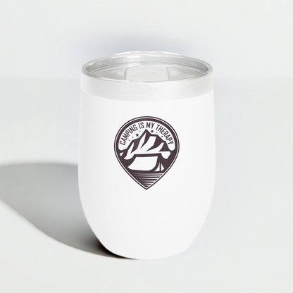 12oz Wine Tumbler - Camping Is My Therapy - Vacuum-Insulated Hot/Cold - Camping/RV Life