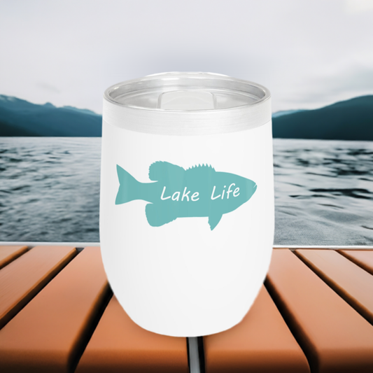 12oz Wine Tumbler - Lake Life - Vacuum-Insulated Hot/Cold