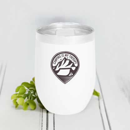 12oz Wine Tumbler - Camping Is My Therapy - Vacuum-Insulated Hot/Cold - Camping/RV Life