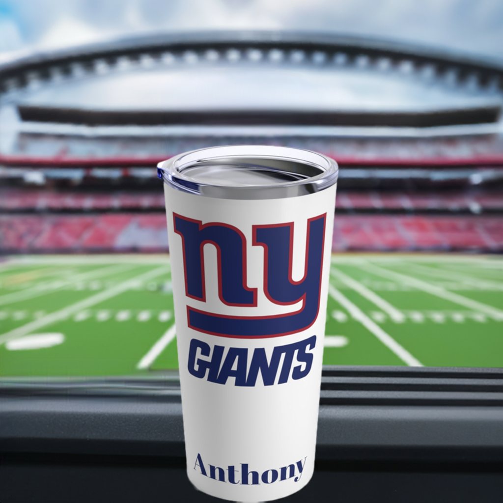 New York Giants 20oz Vaccum Insulated Travel Mug Tumbler + Vacuum-Insulated } Add A Name For Free! NFL