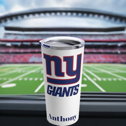 New York Giants 20oz Vaccum Insulated Travel Mug Tumbler + Vacuum-Insulated } Add A Name For Free! NFL