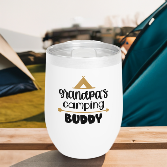 12oz Wine Tumbler - Grandpa's Camping Buddy - Vacuum-Insulated Hot/Cold - Camping/RV Life