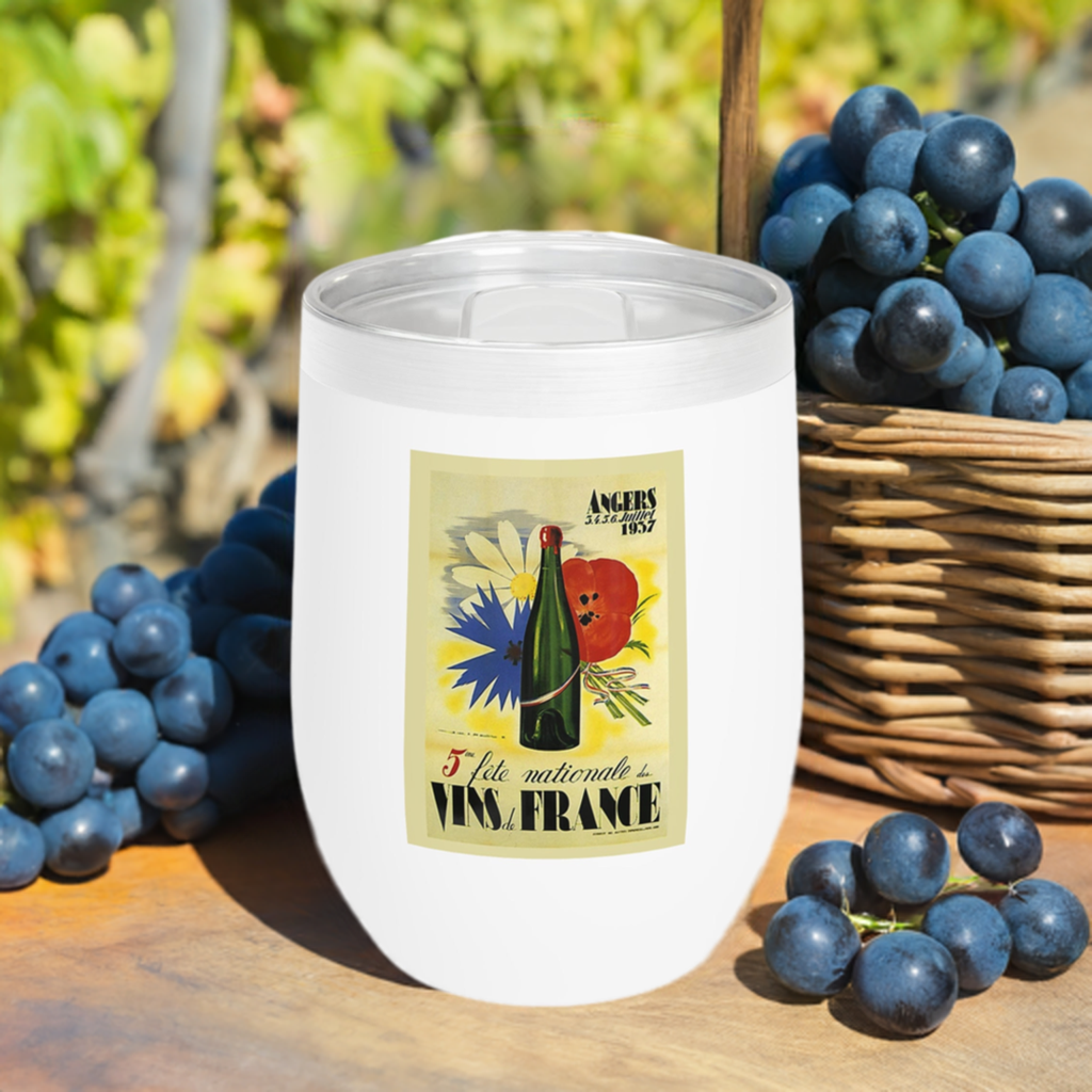 12oz Wine Tumbler - Angers Vins de France Vintage Wine Art - Retro - Vacuum-Insulated Hot/Cold