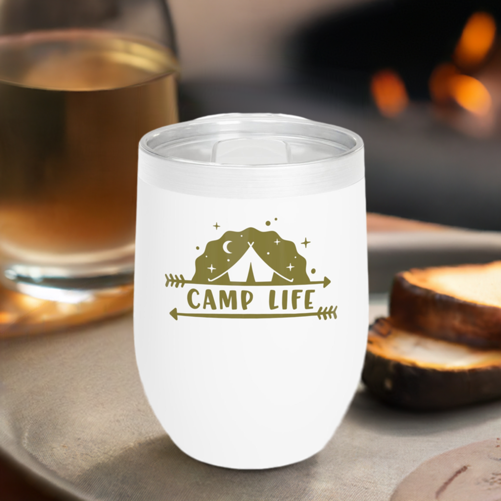 12oz Wine Tumbler - Camp Life - Vacuum-Insulated Hot/Cold - Camping/RV Life