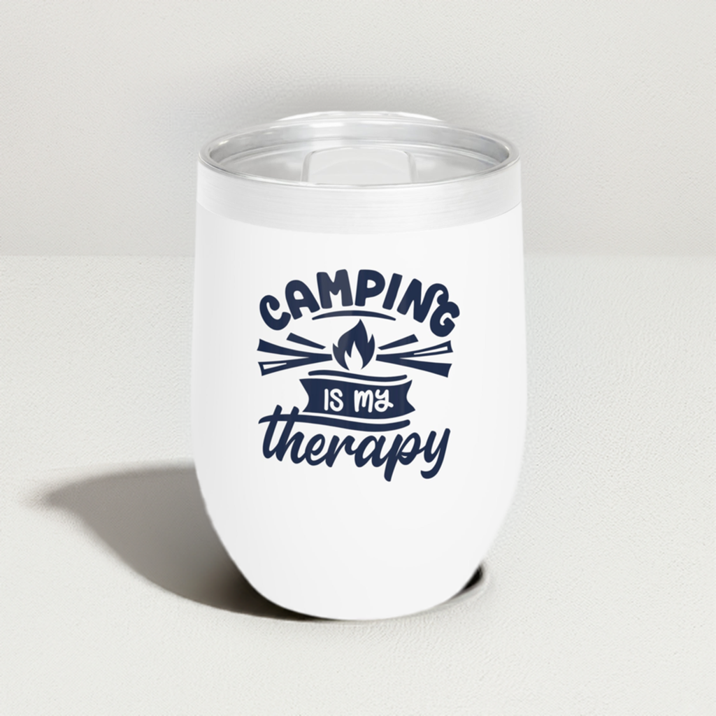 12oz Wine Tumbler - Camping is My Therapy - Vacuum-Insulated Hot/Cold - Camping/RV Life