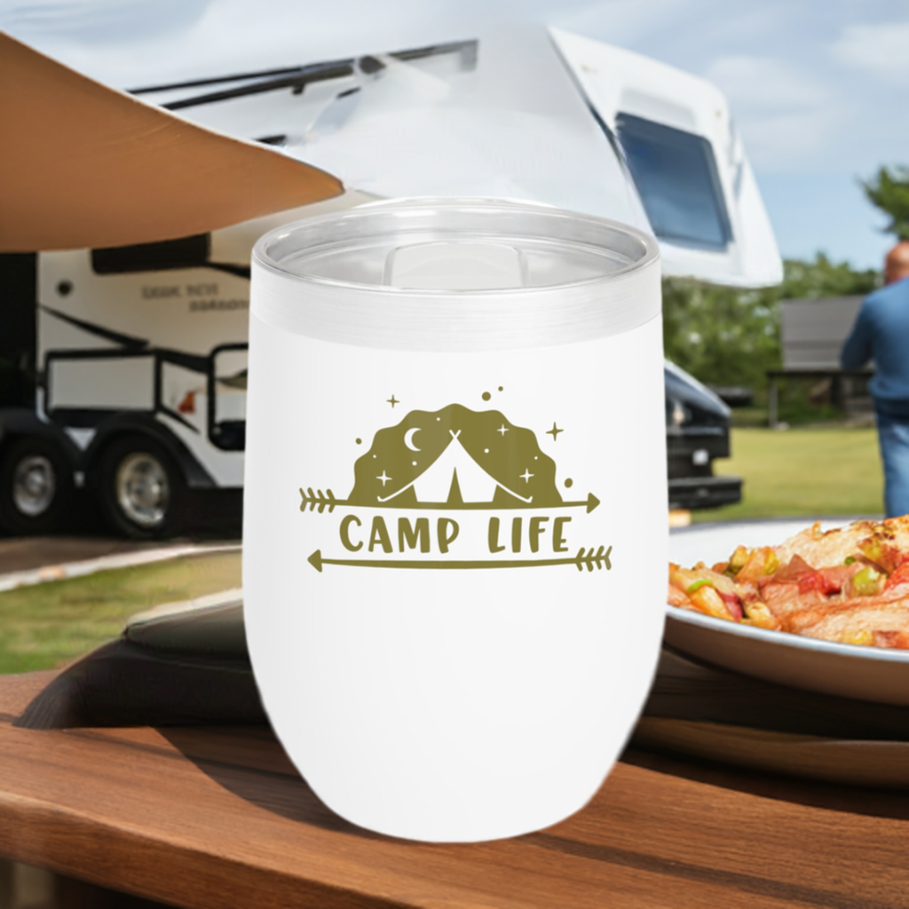 12oz Wine Tumbler - Camp Life - Vacuum-Insulated Hot/Cold - Camping/RV Life