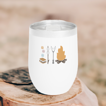 12oz Wine Tumbler - Camping Smores Art - Vacuum-Insulated Hot/Cold - Camping/RV Life